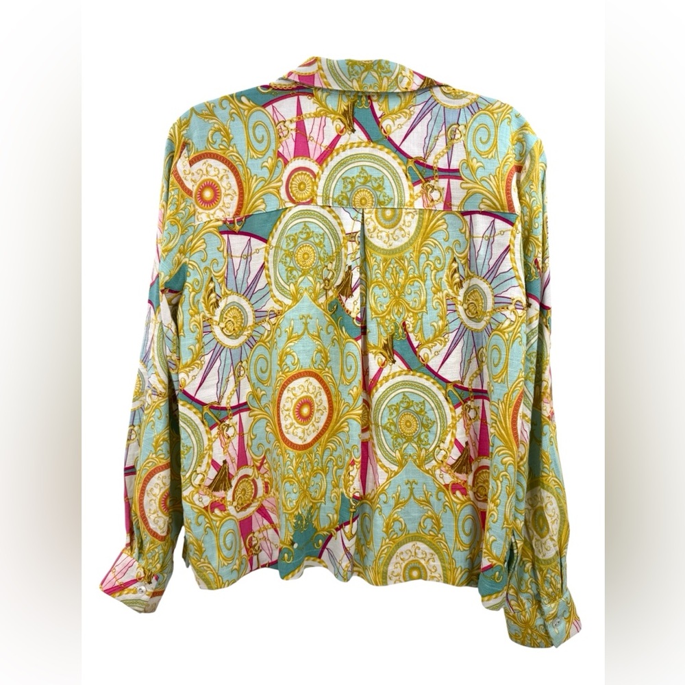 Jane + Delancey Baroque Print Linen Blend Nautical Chain Medallion Top Resort - Picture 3 of 12